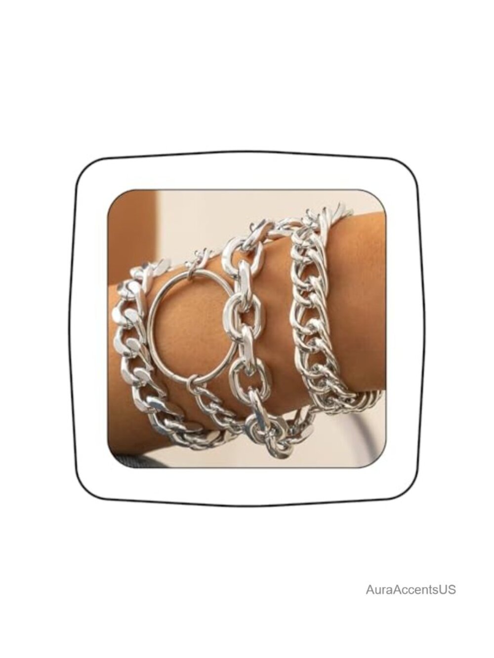 Punk Cuban Link Chain Bracelet Set 4pc Chunky Diamond-Cut Bangle Wristband
